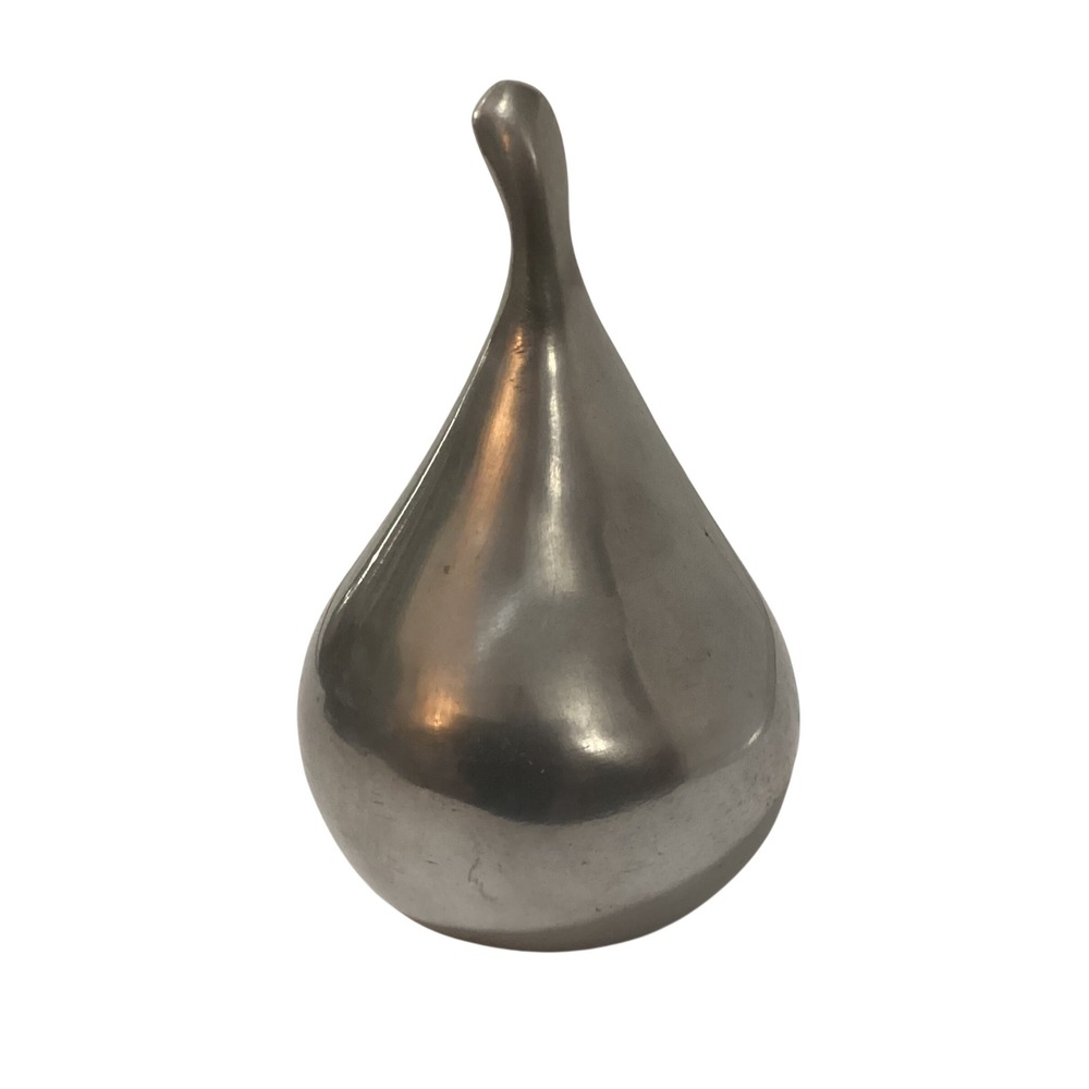 Vintage Minimalist Silver Metal Pear Figurine Modernist Paperweight Sculpture